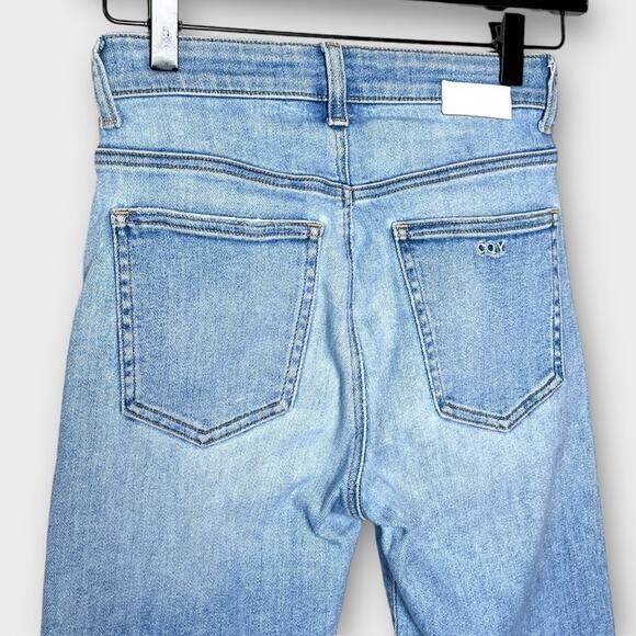 CQY Denim High Waisted Frayed Hem Straight Leg Crop Jeans Size 24 Light Wash - Picture 4 of 8